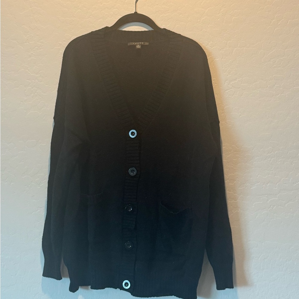Cyrus Black Button Cardigan with Pockets - XL